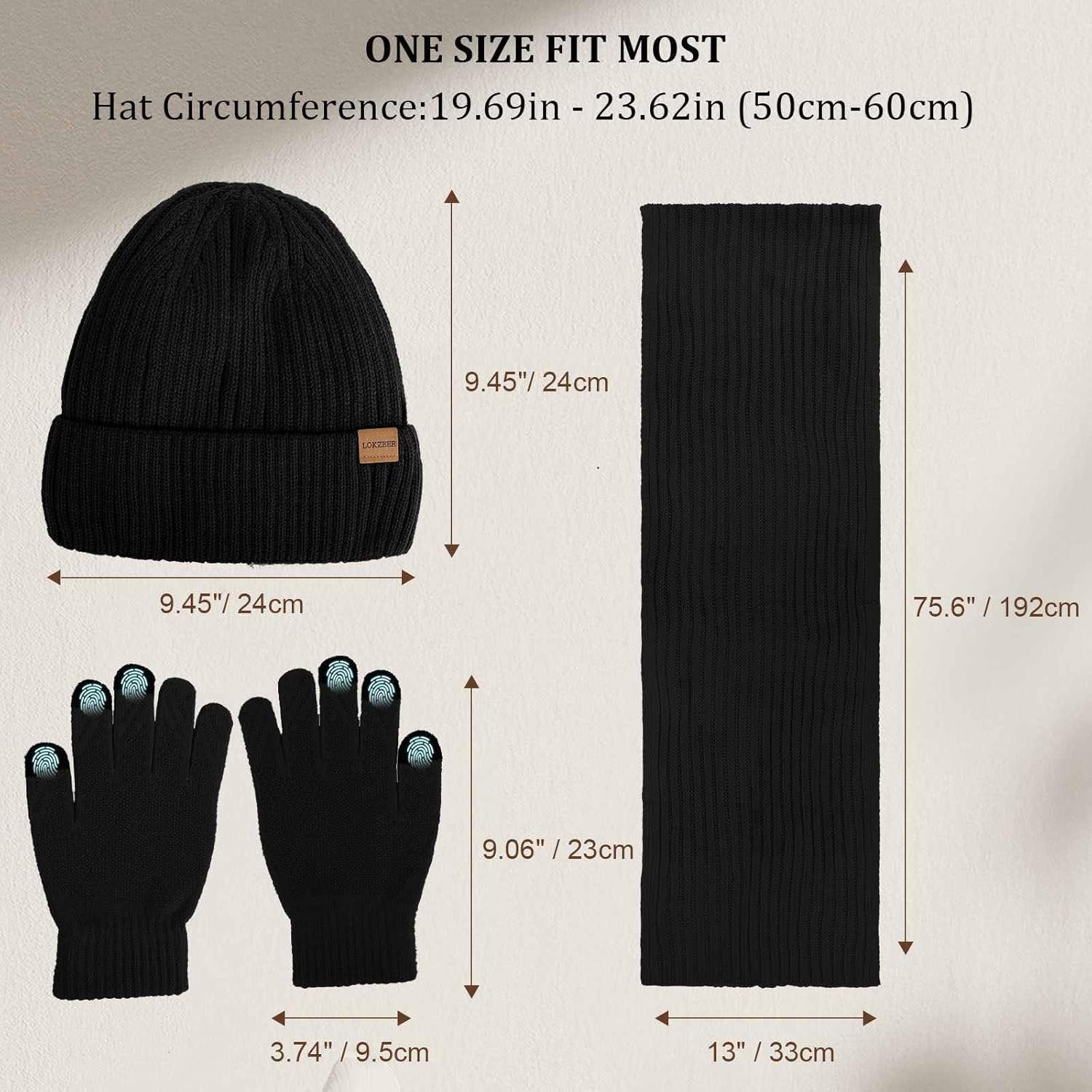 Winter Hat Scarf Gloves Set - Knit Beanie with Fleece Lining, Touchscreen Gloves, Thick Scarf Gift for Cold Weather - Image 5