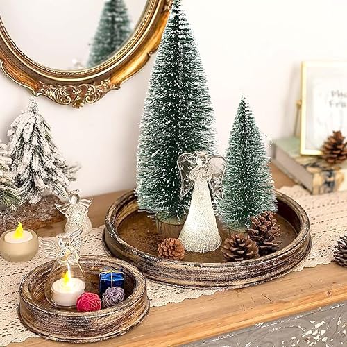 Miniatura 6 de 7 árboles de Navidad pequeños, cepillo para botellas, árboles de Navidad de sisal, nieve, árboles de pinos con base de madera, mesa de mesa, mini