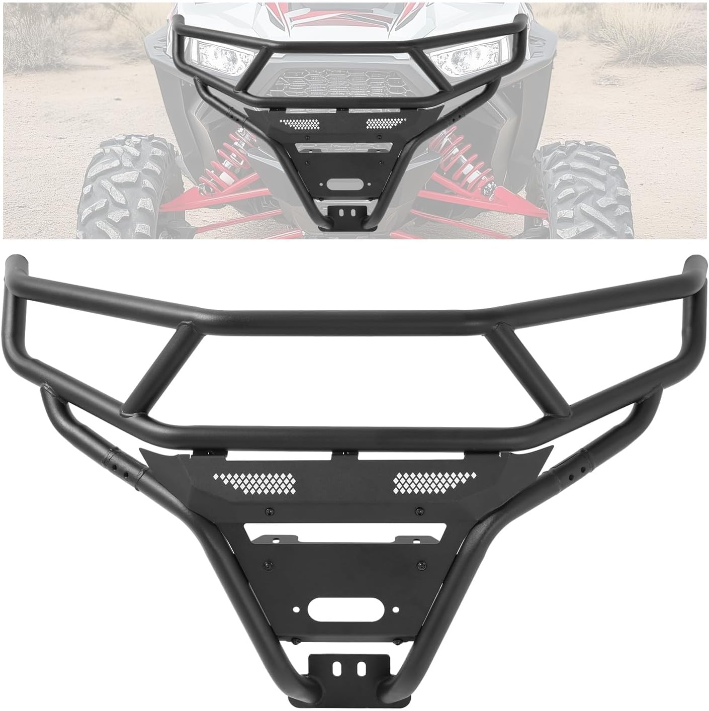 Front Bumper Brush Guard Compatible with 2014-2023 4WD Polaris RZR XP 1000/ XP 4 1000 UTV Front Brush Guard Steel Black Powder Coated