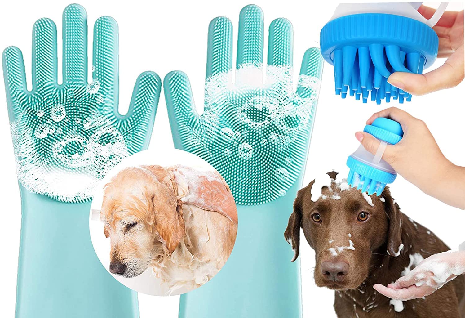 Sendria Pack of 2 Dog Bath Brush Body Scrubber Shampoo Dispenser Tick Remover for Shower Bathing and Pet Grooming Gloves Dog Bathing Scrubber Gloves, Heat Resistant Silicone Hair Removal Gloves (B0B683W7X1) Amazon Price History, Amazon Price Tracker