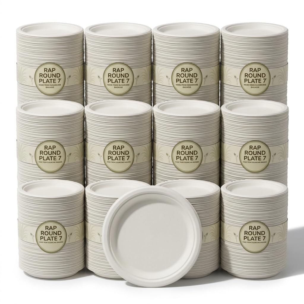 Strong Paper Plates 7 Inch 600 Pack Bagasse Compostable Disposable Party — image 1