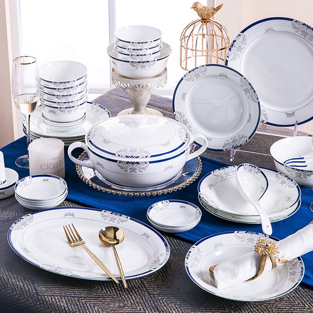 Geschirr-Set, Keramik-Geschirr-Sets, Geschirr-Set mit blauem Rand