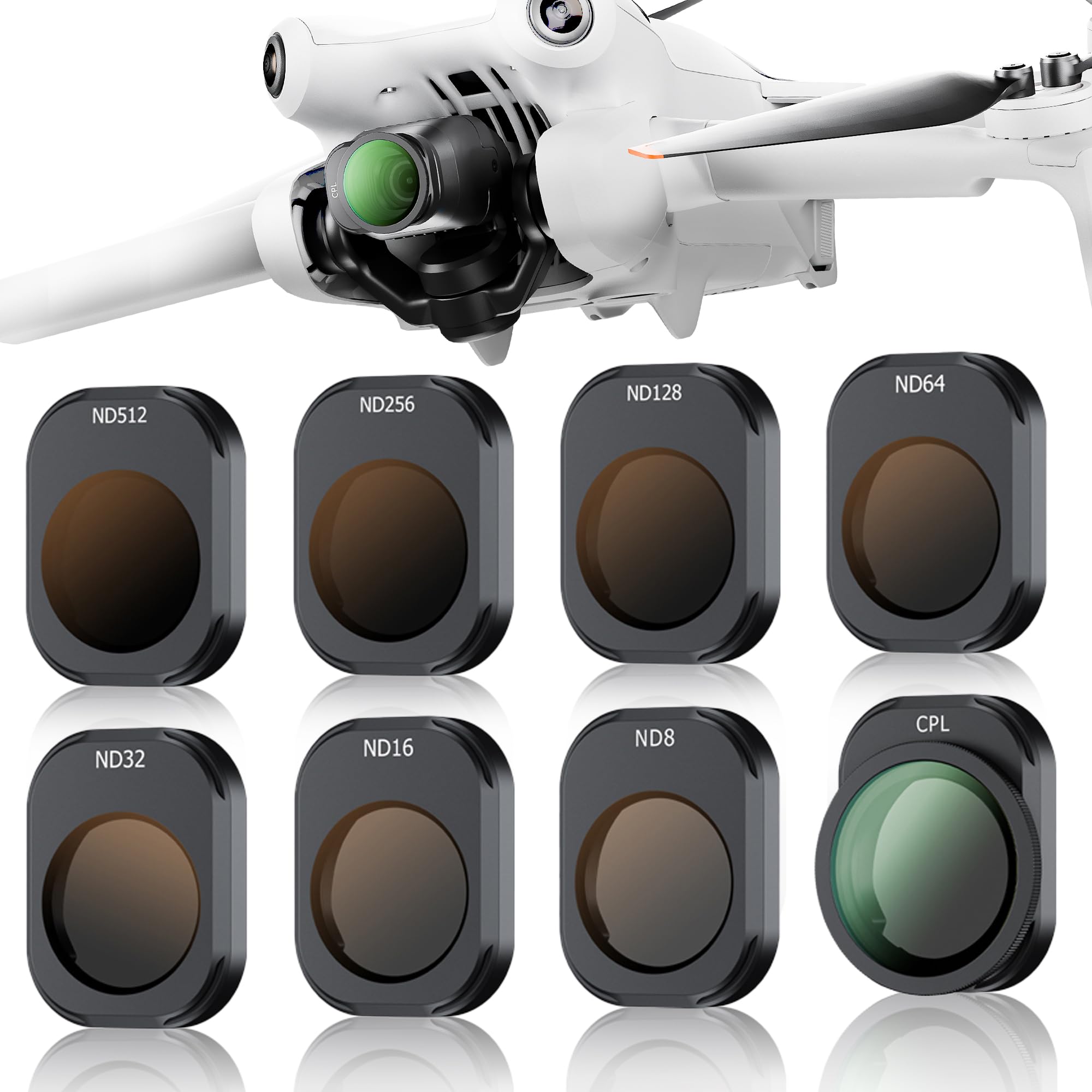JJC ND & CPL Filter Kit Compatible with DJI Mini 4 Pro, 8 Pack CPL ND8 ND16 ND32 ND64 ND128 ND256 ND512 Polarizing Neutral Density Filters Sets, Compatible with DJI Mini 4 Pro Drone Lens Accessory