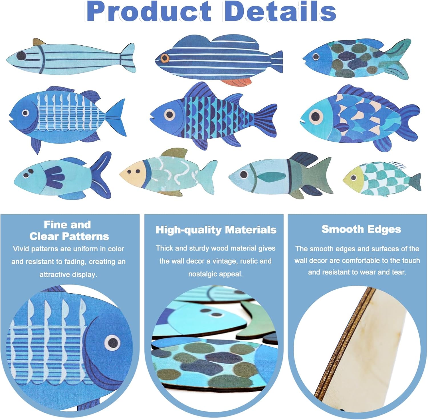 OT-NVWOZR 10pcs Wooden Fish Wall Decor, Hanging Coastal Beach Wall Art for Ocean Nautical Decor, Vintage Fish Wall Sculpture for Lake House Bathroom Living Room Home Decoration - Image 3