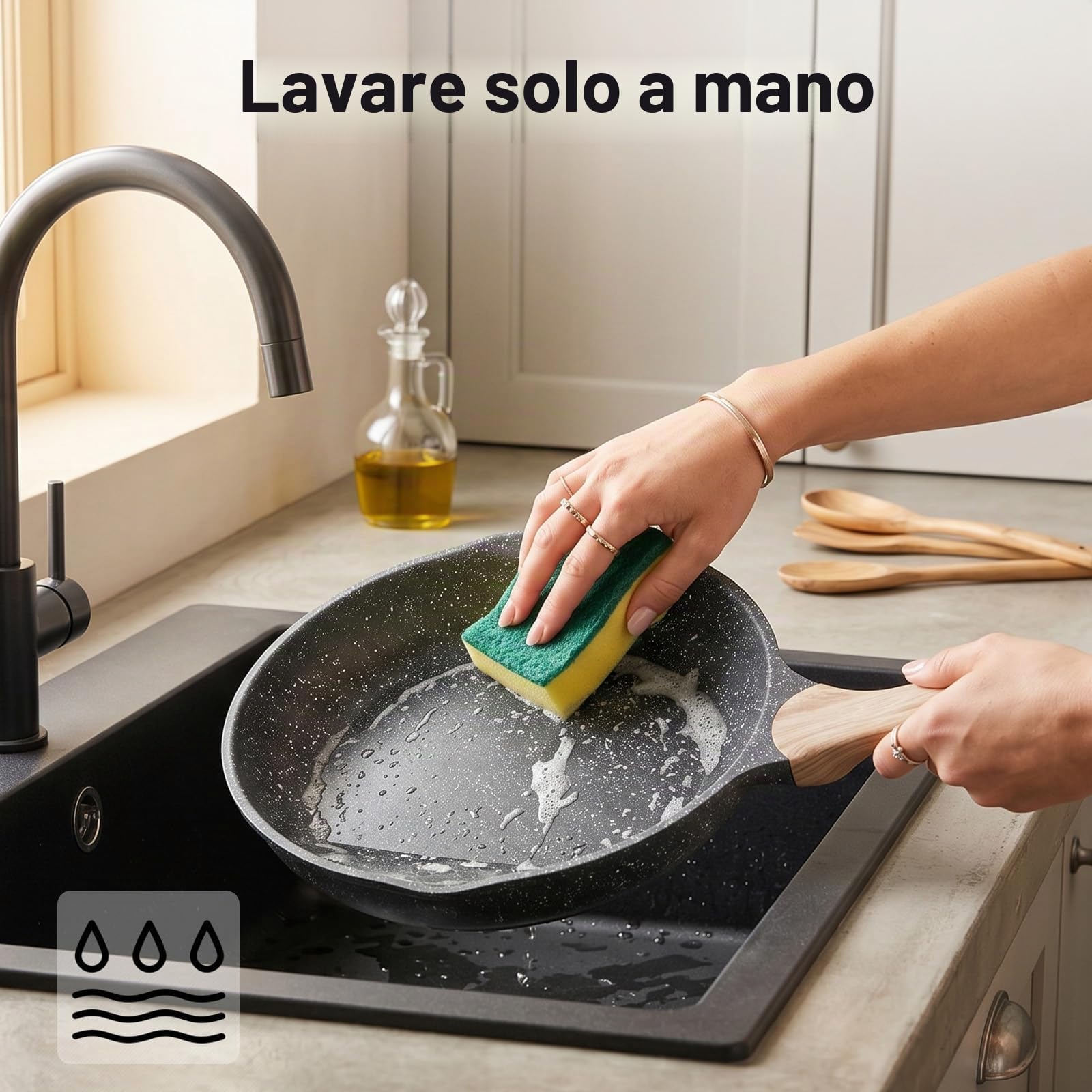 JEETEE Induzione Set Padelle Antiaderente 3 Pezzi 20,24,28cm, Granito-Antiaderente Rivestimento, Ghisa di Alluminio, Maniglia in bachelite, Compatibile Tutti Fornelli y Induzione, Senza PFOA, Grigio