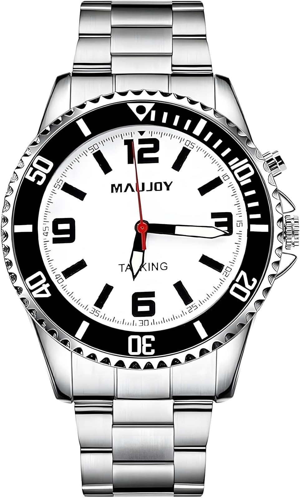 Talking Watch, Clear and Loud American Accent Voice, English Talking Watch Speak time and Date for Senior Visually impaired Blind People, Silver, 40 mm, Modern