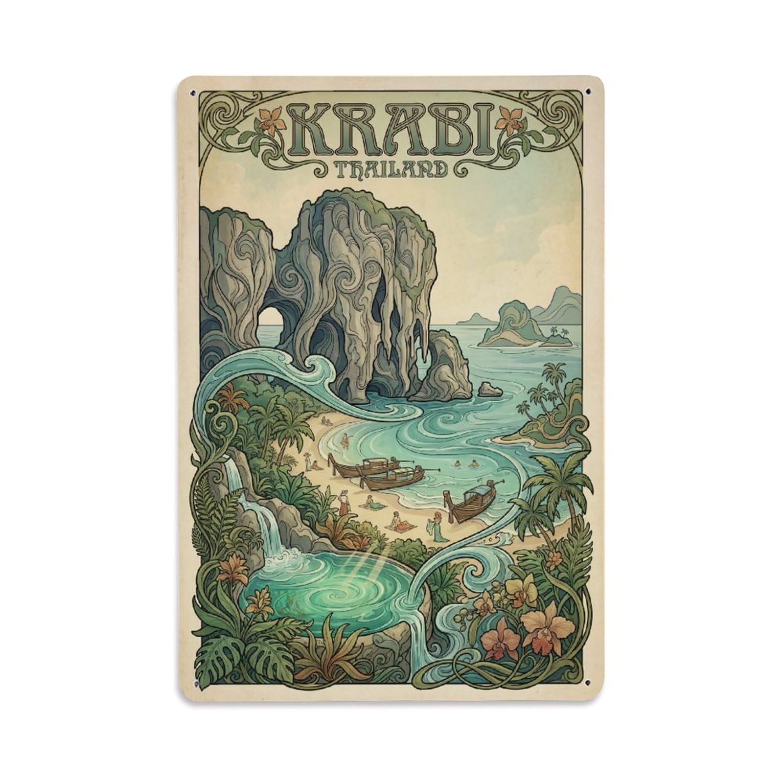 Fqcyn Style Metal Tin Sign Thailand Krabi Travel Retro