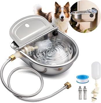 Automatic Dog Water Bowl Dispenser Outdoor, Water Dispenser for Dogs Cats, 304 Stainless Steel Waterer for Large Dogs Chicken Duck Pig Cow Goat, Wall Mountable, with Drainage Hole