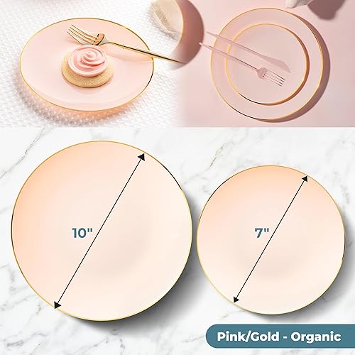 Miniatura 4 de Posh Setting Juego de platos de plástico de 32 piezas, elegante vajilla desechable con borde rosa y dorado, platos de fiesta, vacaciones, Navidad,