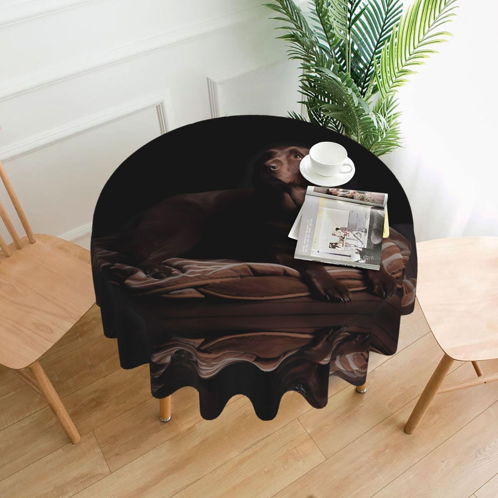 hhxvcv Brown Labrador Retriever Round Tablecloth – Dining Table Cover