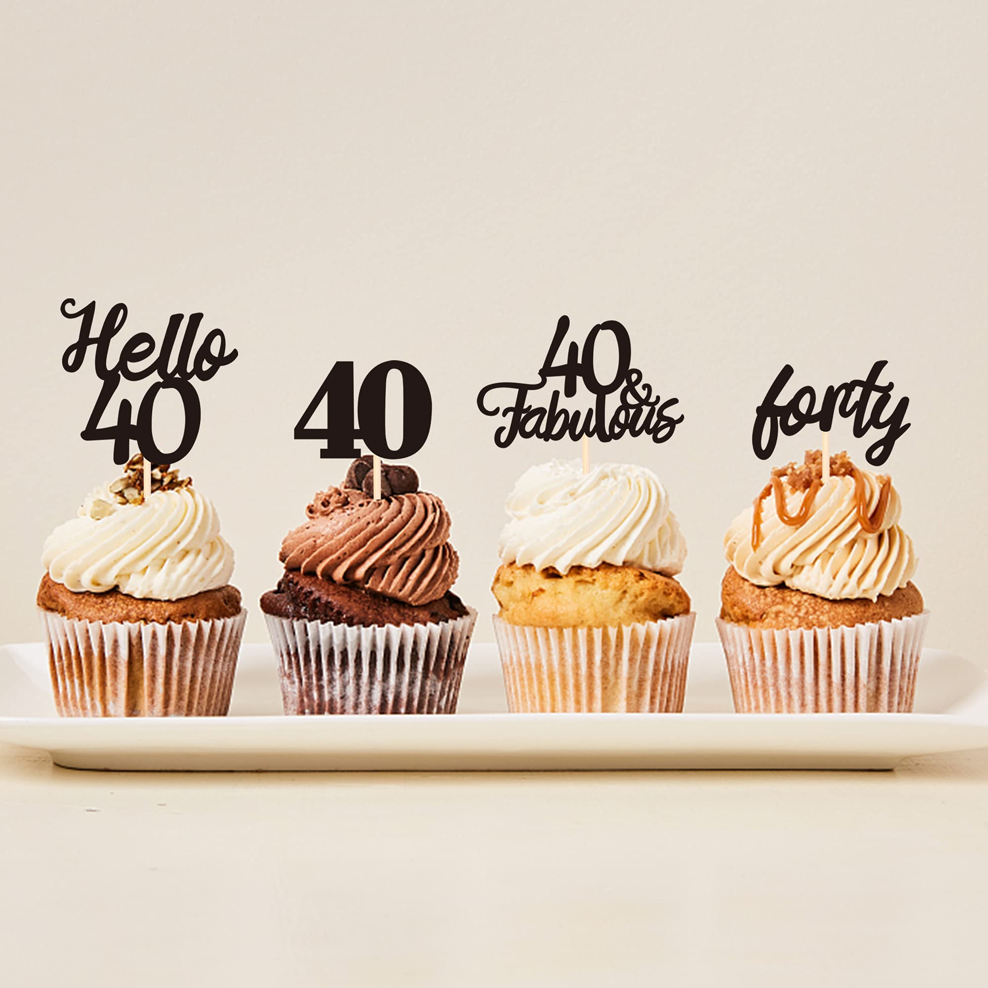 Snapklik.com : 24 PCS 40th Birthday Cupcake Toppers Hello 40 Forty 40 ...