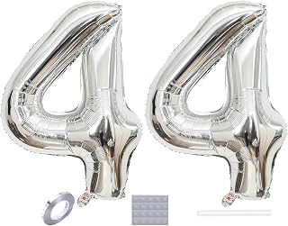 Silver Number 44 Balloons 40 inch Jumbo Foil Balloons Prom Balloon for man woman 44th Birthday Party Decoration 44 Wedding Anniversary Photos Props Supplies