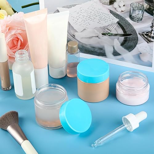 Miniatura 5 de SATINIOR Paquete de 6 tarros de plástico de 2 onzas con tapas de boca ancha, rellenables, a prueba de fugas, reutilizables, redondos, vacíos, para