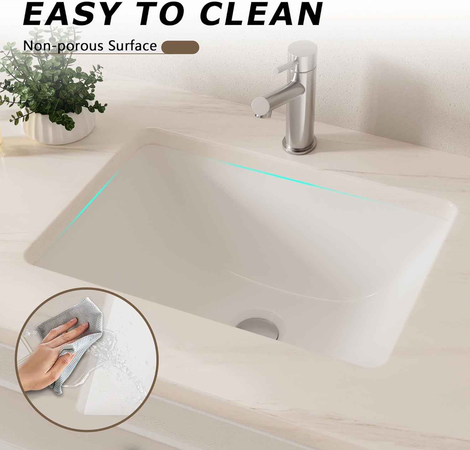 Undermount Bathroom Sink,18" x 13" Rectangle Porcelain Finish Bathroom Sink Deep Basin with Overflow, White Ceramic Modern Lavatory Vanity Sinks Mounted Under the Counter