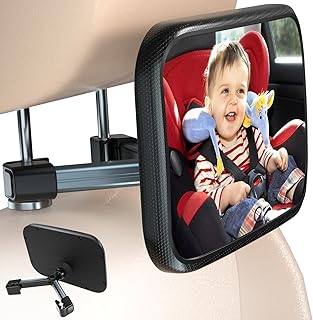 HUANLANG Baby Car Mirror, Rear Facing Car Seat Mirror 360° Adjustable Hook Clip Design Backseat Mirror for Infant Newborn, Safety & Shatterproof,Easy Assembled,Wide Crystal Clear View,Crash Tested