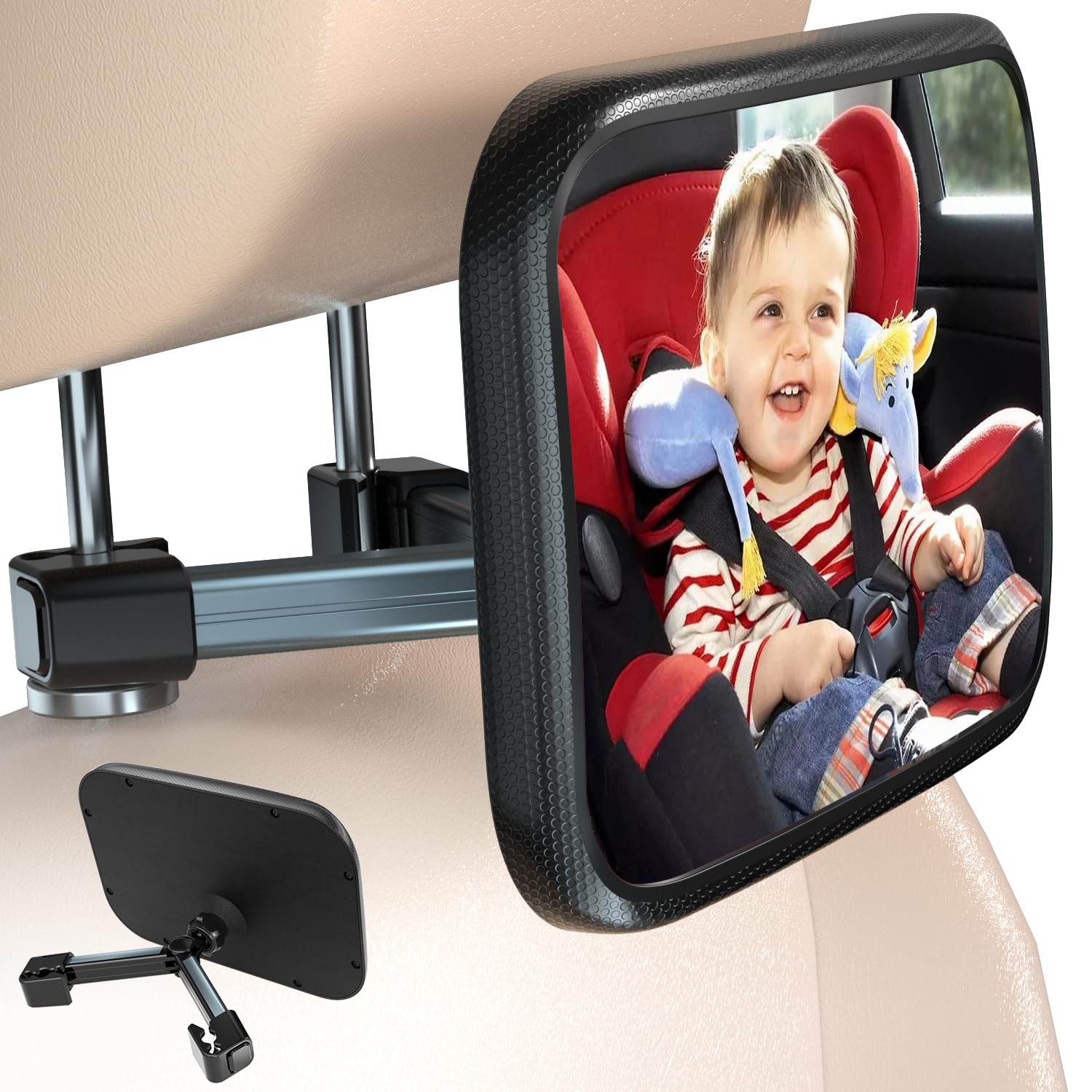 HUANLANG Baby Car Mirror, Rear Facing Car Seat Mirror 360° Adjustable Hook Clip Design Backseat Mirror for Infant Newborn, Safety & Shatterproof,Easy Assembled,Wide Crystal Clear View,Crash Tested
