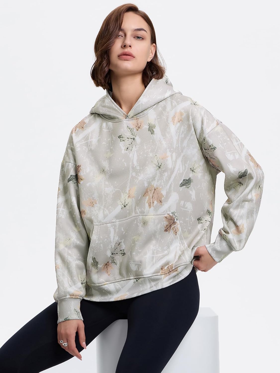 YKR Womens Camo Hoodie Maple Leaf Print Fleece Hooded Pullover Sweatshirt with Pocket - Image 4