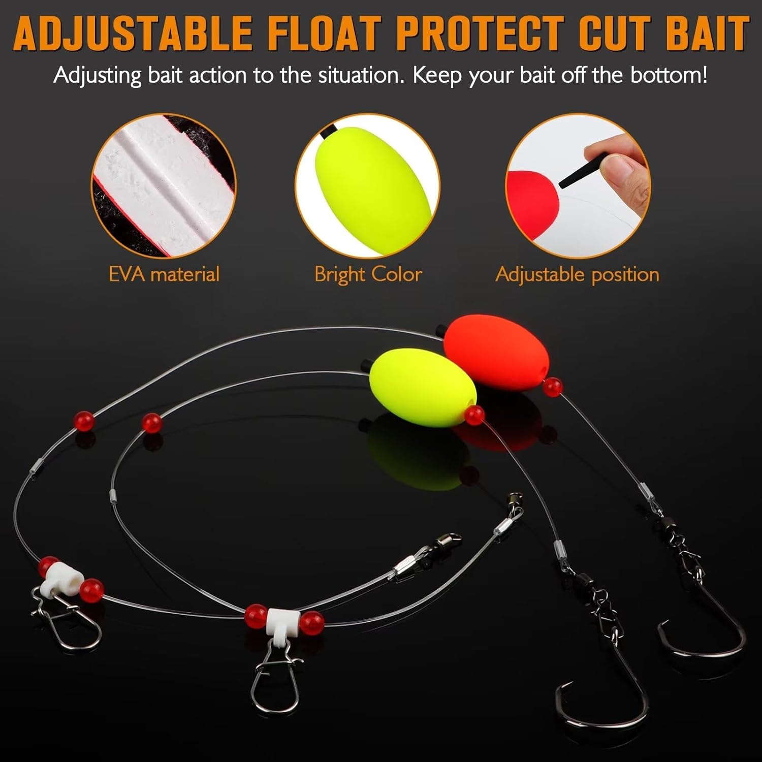 Dovesun Ready to Use Catfish Rigs Take Down Rigs Circle Hooks 6/0 6pcs + Fish Finder Rig with Float 20.5" Surf Fishing Rigs 90LB 6PCS 5/0