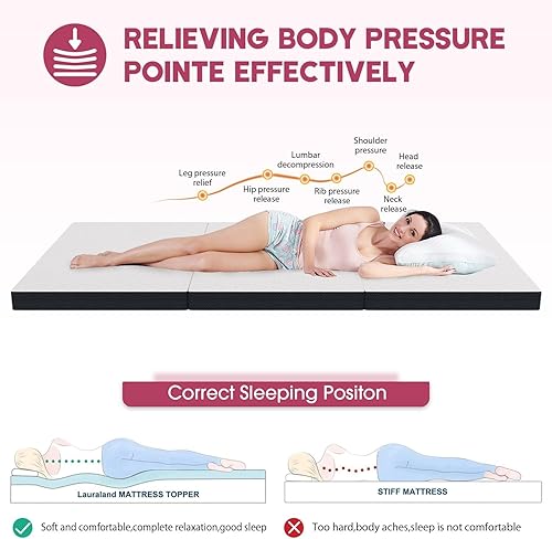 Miniatura 10 de Colchón plegable pequeño, colchón individual de 4 pulgadas con funda transpirable y lavable, colchón triple para campamento, invitados, caravana,