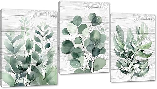3 paneles de arte de pared de plantas botánicas, pintura en lienzo de hojas verdes para decoración de sala de estar, impresiones botánicas,