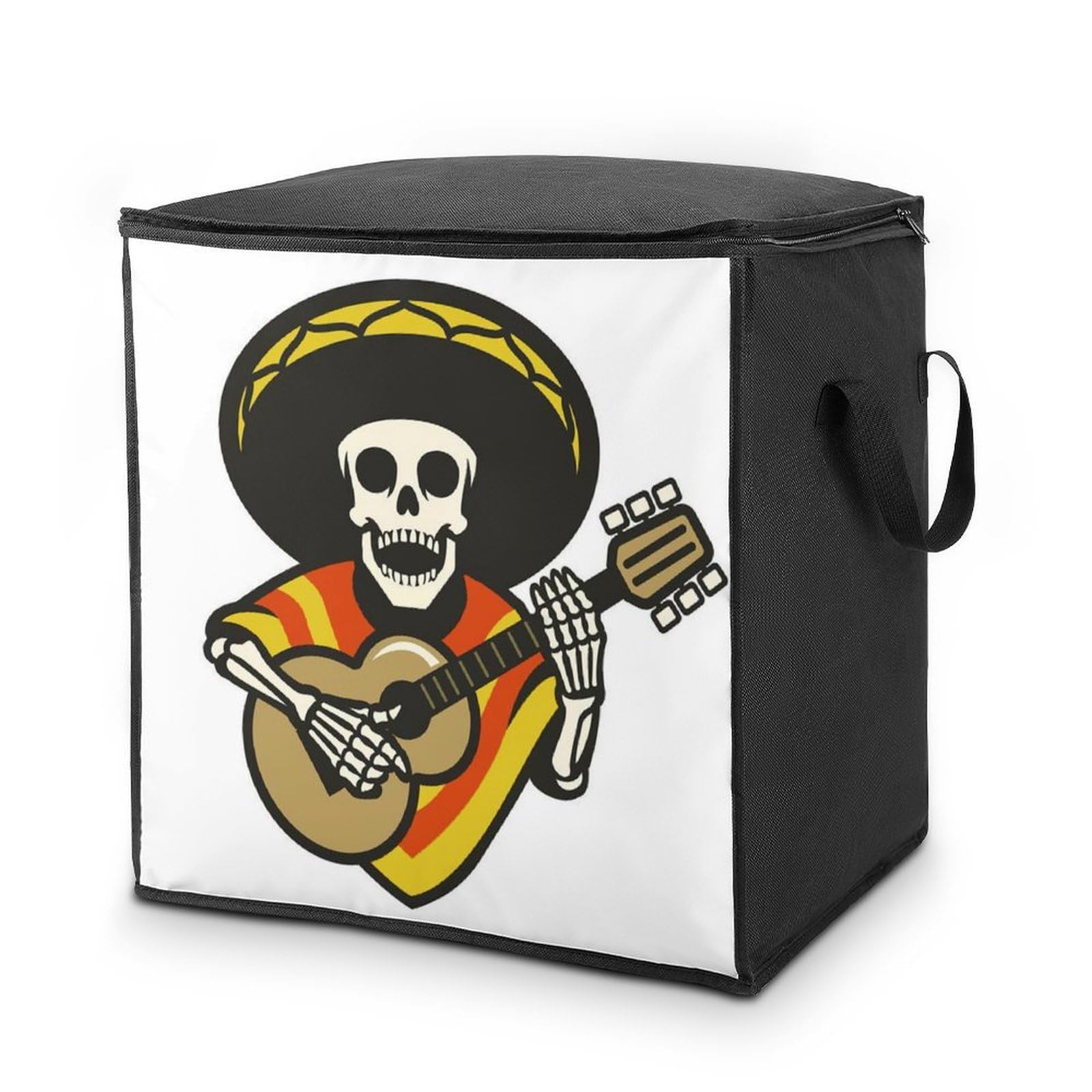 Lyfthologen 70L Storage Bags, Mexican Guitar Skull Storage Box with Lid Zipper And Handles, Clothes Bags for Quilt, Blankets, Bedding