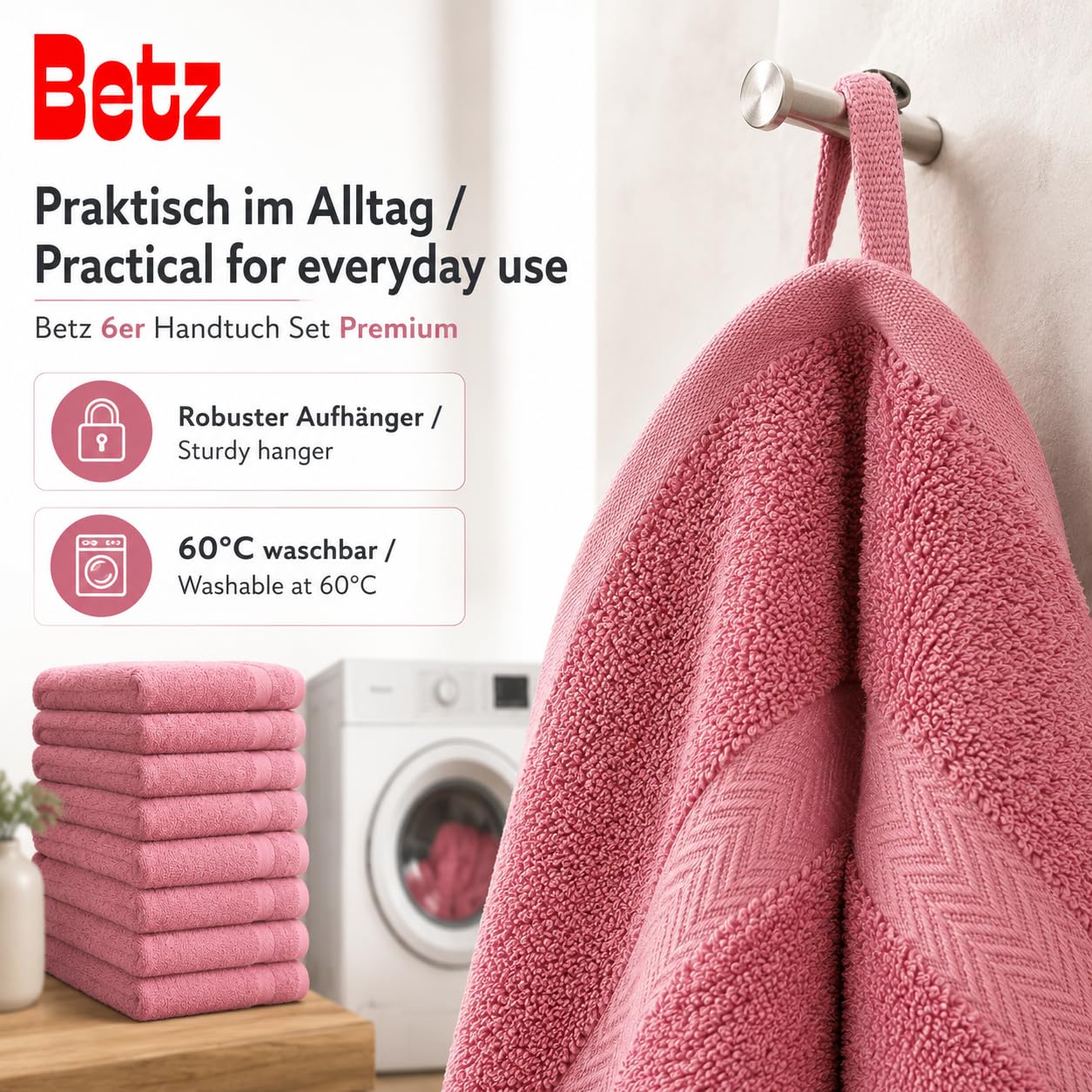 Betz Zestaw ręczników PREMIUM - 6-częściowy zestaw ręczników - 2 x ręczniki prysznicowe - 4 x ręczniki do rąk - 50 x 100 cm - stara róża