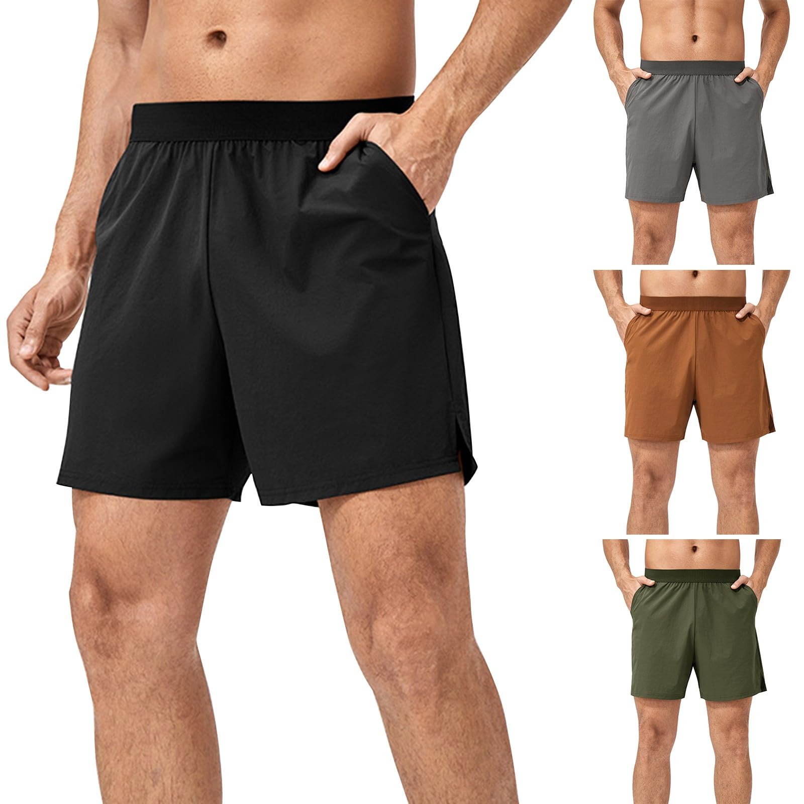 Pantaloncini corti da corsa da uomo, traspiranti, in vita elasticizzata