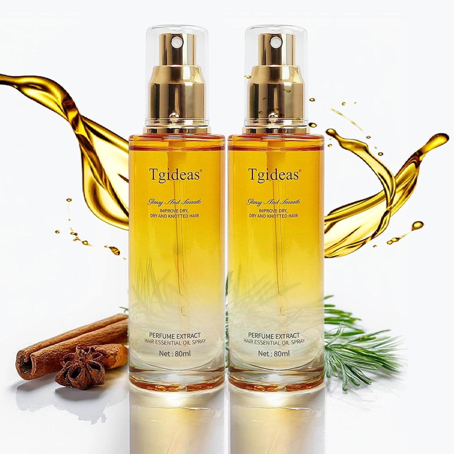 Tgideas Hair Oil Spray with Shea Butter and Jojoba Oil - Heat Protection Lightweight Anti-Frizz, Repair Split Ends, Color Protecting and Nourishing, Unisex Daily Care, Two pieces