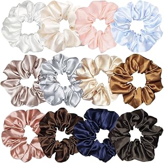 12 Pcs Satin Silk Hair Scrunchies Soft Hair Ties Fashion Hair Bands Hair Bow Ropes Hair Elastic Bracelet Ponytail Holders Hair Accessories for Women Girls (4.5 Inch, Assorted Classic color)