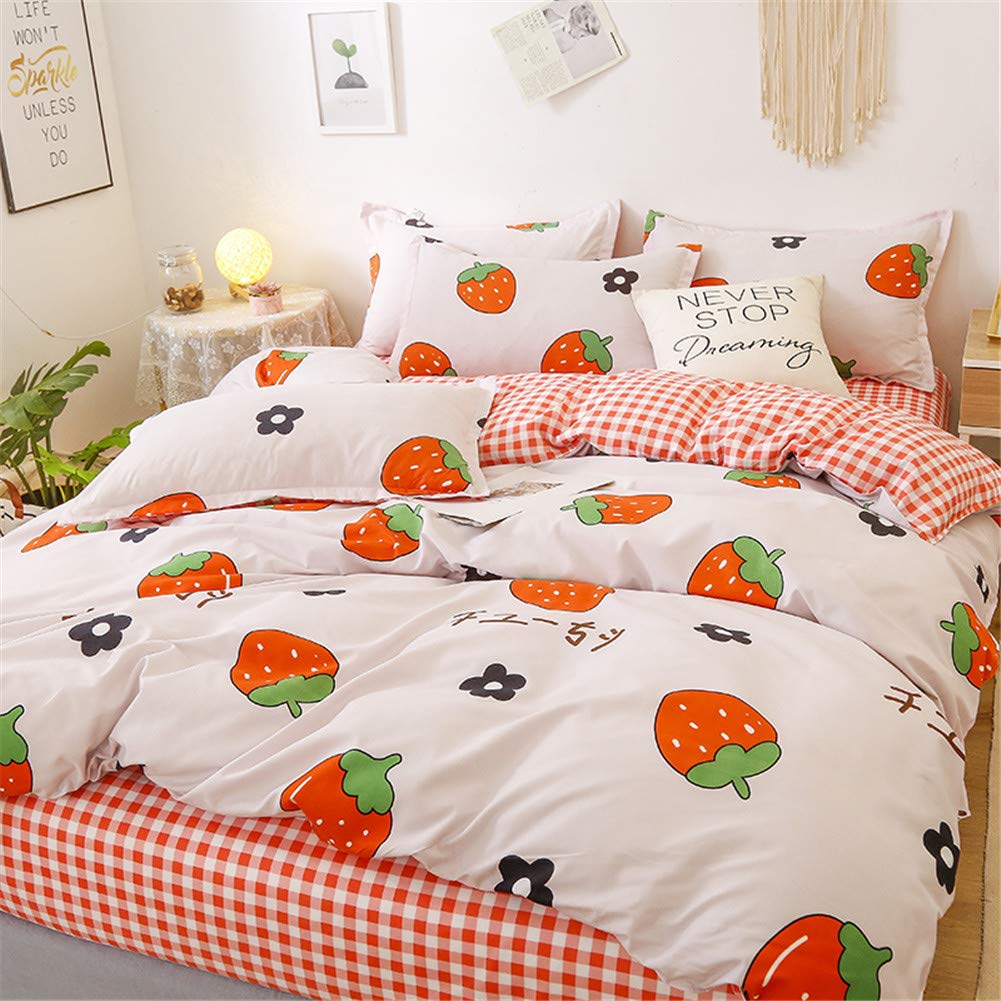 Oduo Set di Biancheria da Letto 4 Pezzi, Singolo Matrimoniali King Size Set Biancheria da Letto con Copripiumino 180x220cm/ 220x240cm, Federe e Lenzuolo Piano (150x200cm,Fragola Rossa