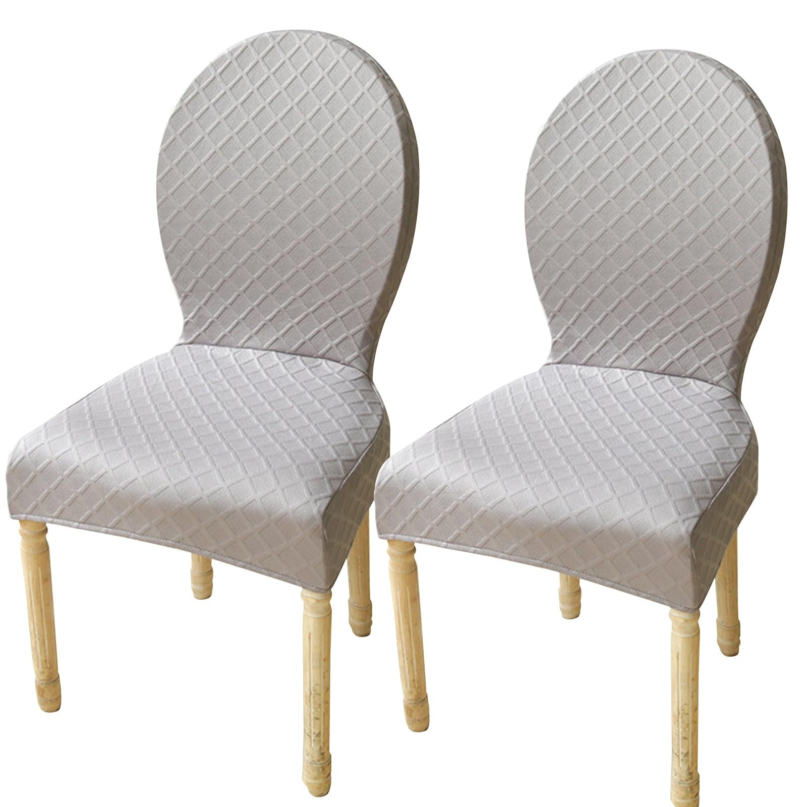 Coprisedia elasticizzati rotondi per sala da pranzo, design curvo, motivo geometrico a quadri, colore grigio chiaro, confezione da 2, per cucina, banchetti, casa e hotel.