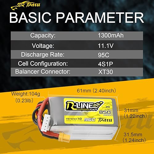 Miniatura 2 de Tattu R-Line 850mAh 14.8V 95C 4S LiPo Batería con XT30 Plug para Multirotor FPV de Tamaño 100 a 180