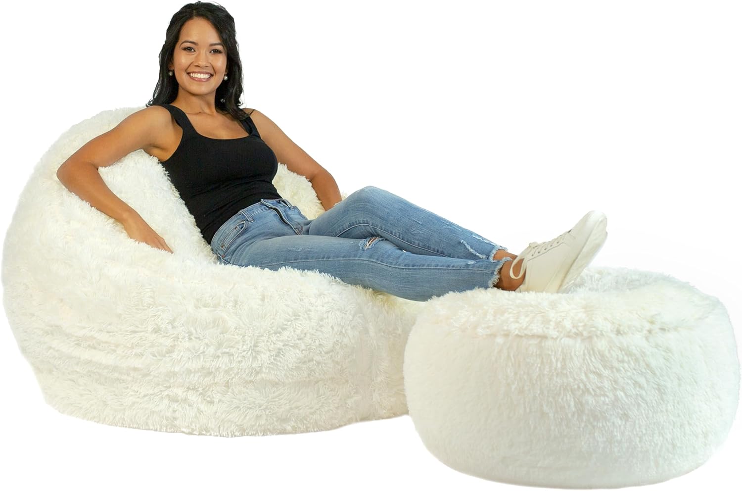 Air Candy Mongolian Faux Fur Inflatable Ottoman – Plush Footrest & Extra Seat for Dorm, Bedroom & Vanity – Portable, Inflates in Seconds – Holds 200 lb