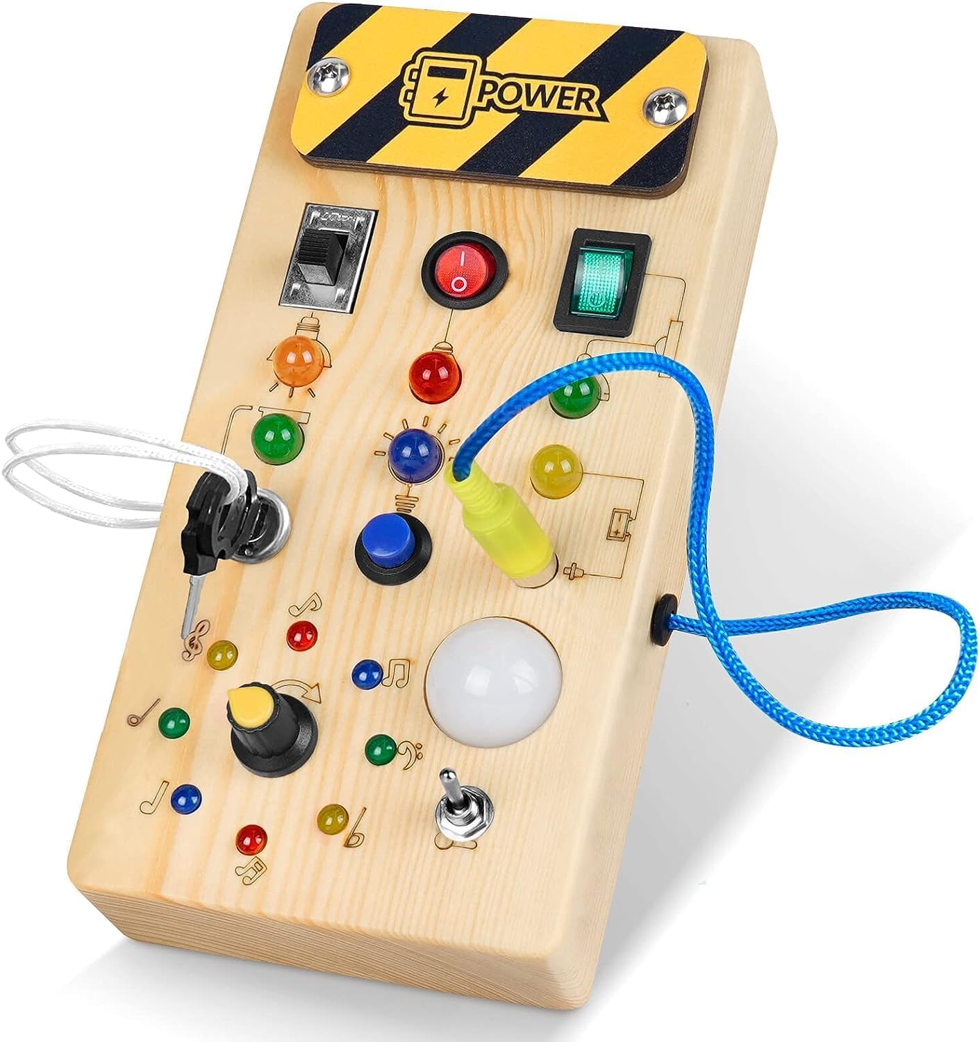 Montessori Toddler Busy Board, Baby Wooden Busy Board with 8 LED Light switches, Sensory Toys Light Switch Toys Travel Toys for 1+ Year Old Baby and Toddler