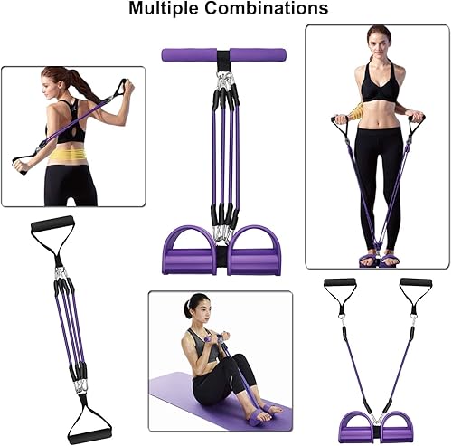 Miniatura 3 de Banda de Resistencia con Pedales, Cuerda Elástica de Tracción de 4 Tubos, Equipo para Abdominales, Correa de Yoga Expansor de Culturismo, Bandas de