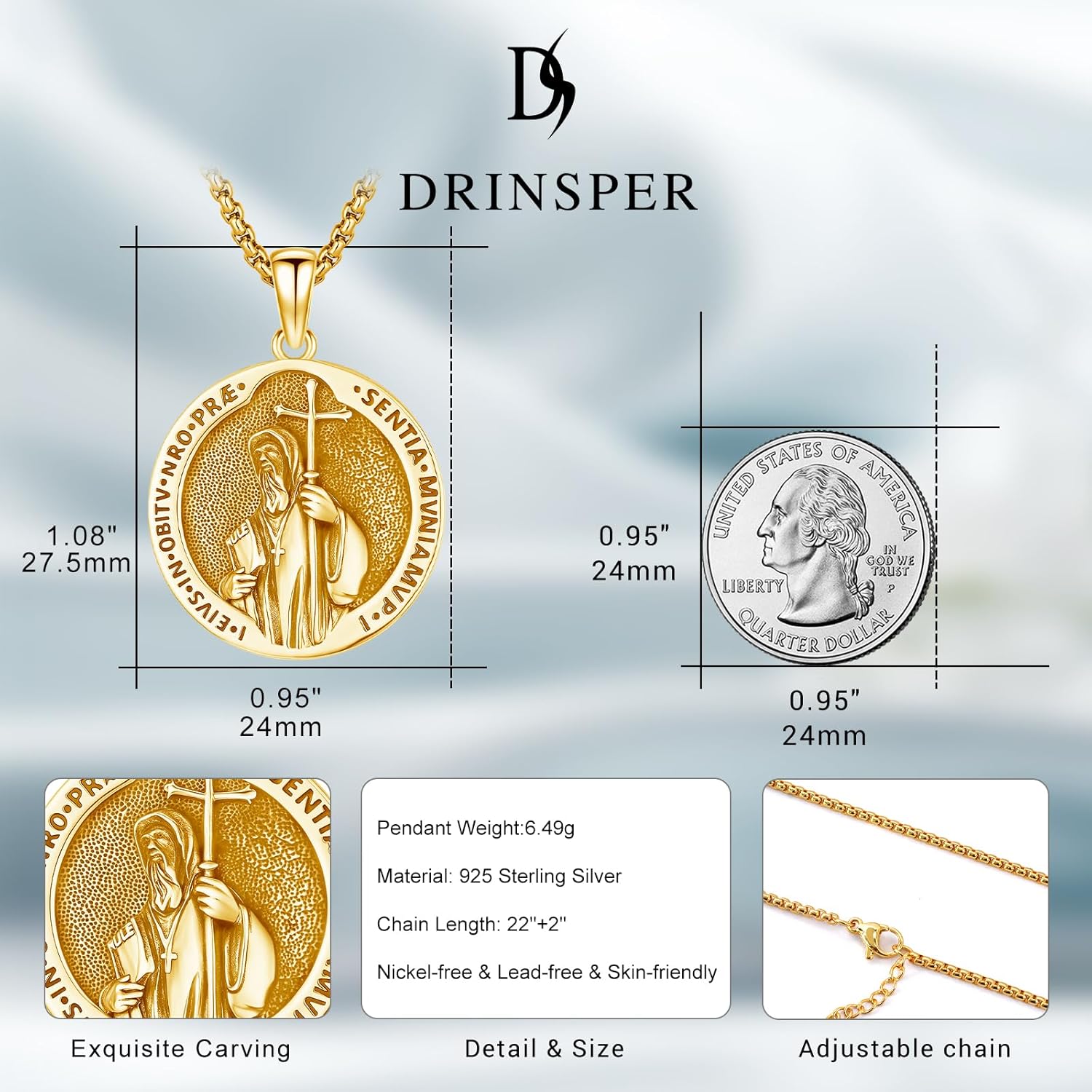 St Benedict Medals Necklace Patron Saint Medalla De San Benito 925 Sterling Silver San Benito Medalla Cross Pendant Religious Amulet Jewelry for Men Women - Image 2