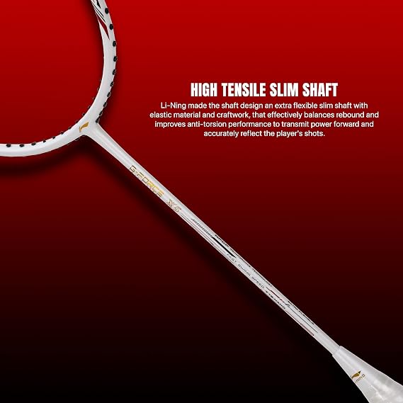 Li-Ning G-Force X5 Carbon Fibre Badminton Racket with Free Full Cover(82 Grams, 28 Lbs) (White::Red)