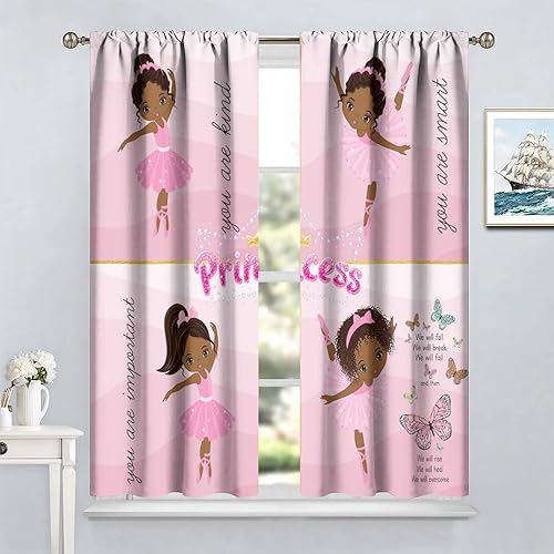 Miniatura 4 de Cortinas afroamericanas para niños, tratamientos de ventana de niña negra afro para dormitorio, lindas cortinas de bailarina bailarina rosa, juegos