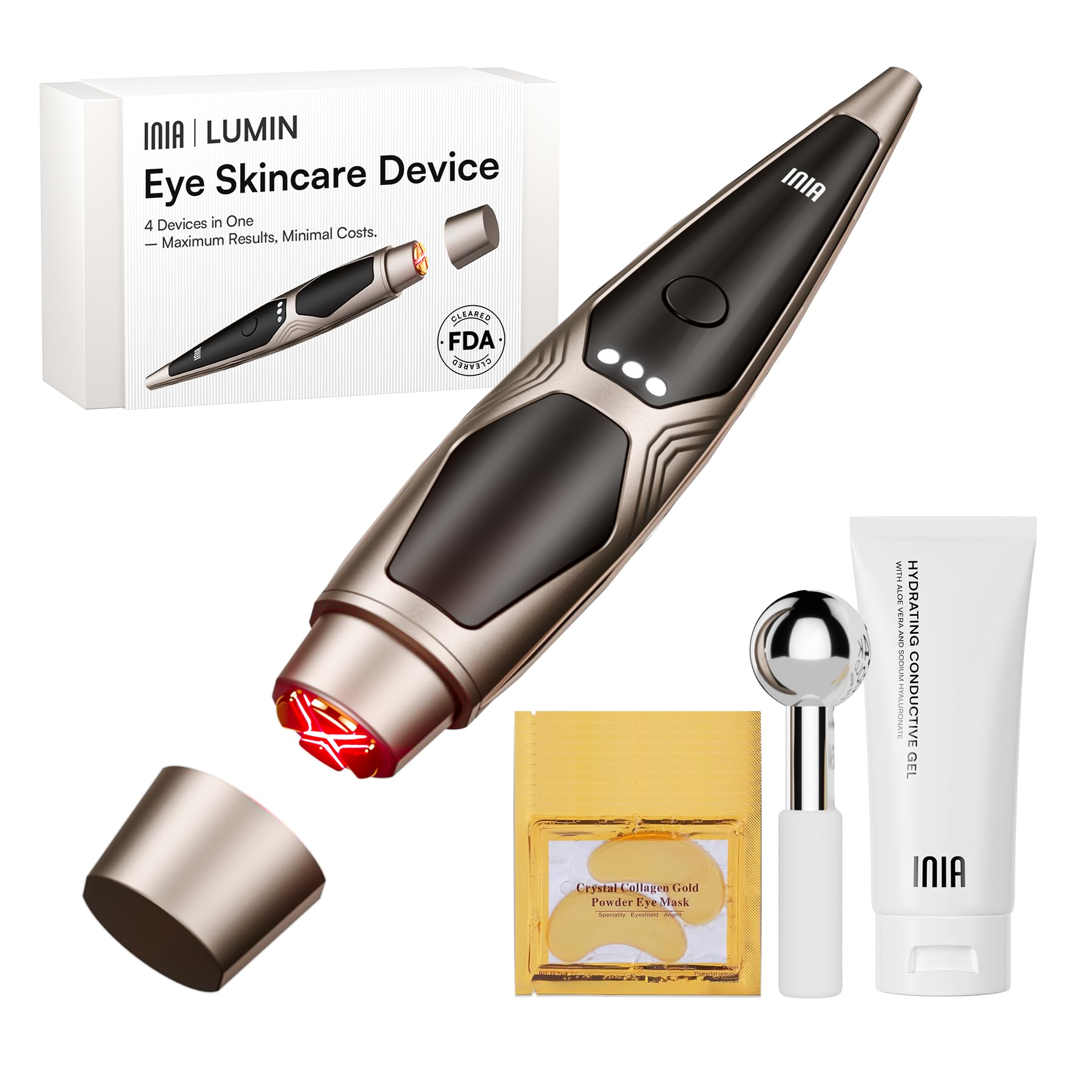 INIA Augenmassagegerät gegen Augenringe & Tränensäcke, EMS Gesichtsmassagegerät mit Rotlicht & Wärme, Anti-Aging Face Massager zur hautstraffung, Schwellungen & Fältchen entfernen–Tragbar, 3 Modi