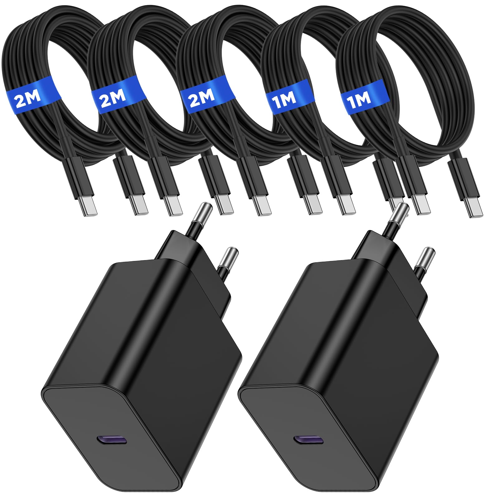 Cargador rápido USB C de 45 W y cable de carga rápida para Samsung Galaxy S26 S25 S24 S23 S22 S21 Ultra A57 A56 A55 A54 A53 A52 A34 A33 A17 A16, tableta, cargador rápido con cable de carga, 1 m x 2 m