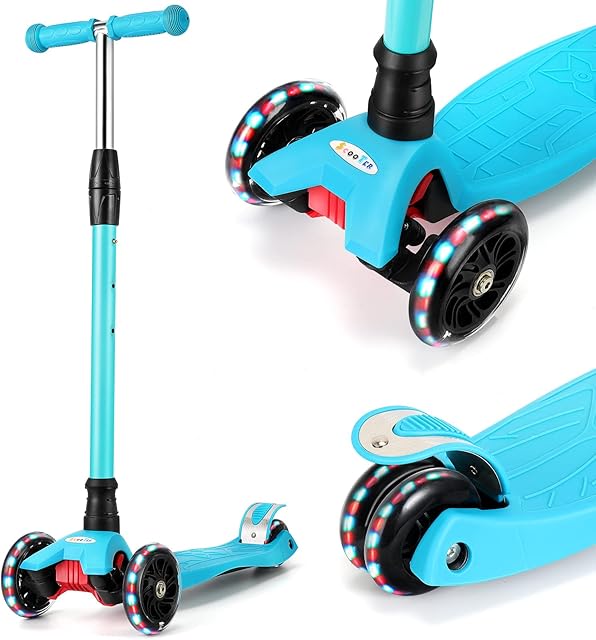 IMMEK Kids Scooter - 3 Wheels Kick Scooter for Children Girls & Boys Age 3-12 Year with Adjustable Height, LED Flashing Wheels, Anti-Slip Deck, Max Weight Load 50 kg