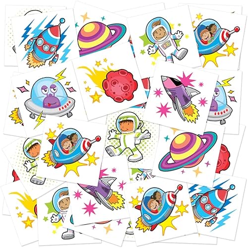 Miniatura 7 de ArtCreativity Tatuajes temporales espaciales para niños, paquete a granel de 144 tatuajes en varios diseños, tatuajes no tóxicos de 2 pulgadas,