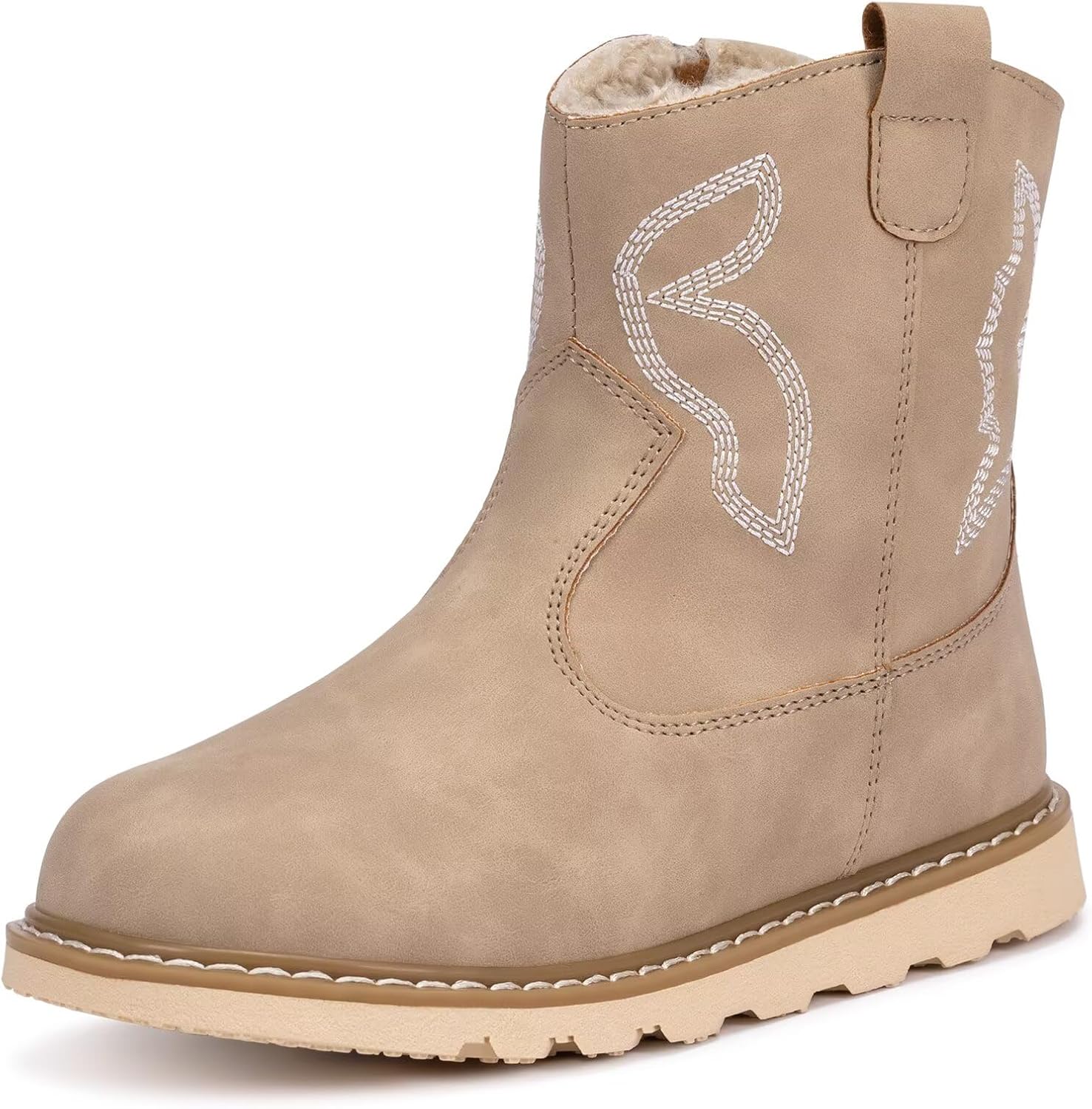 Frank Mully Kids Winter Boots for Boys Girls Round Toe Cowgirl Cowboy Boots Mid Calf Side Zipper Shoes Toddler/Little Kid/Big Kid