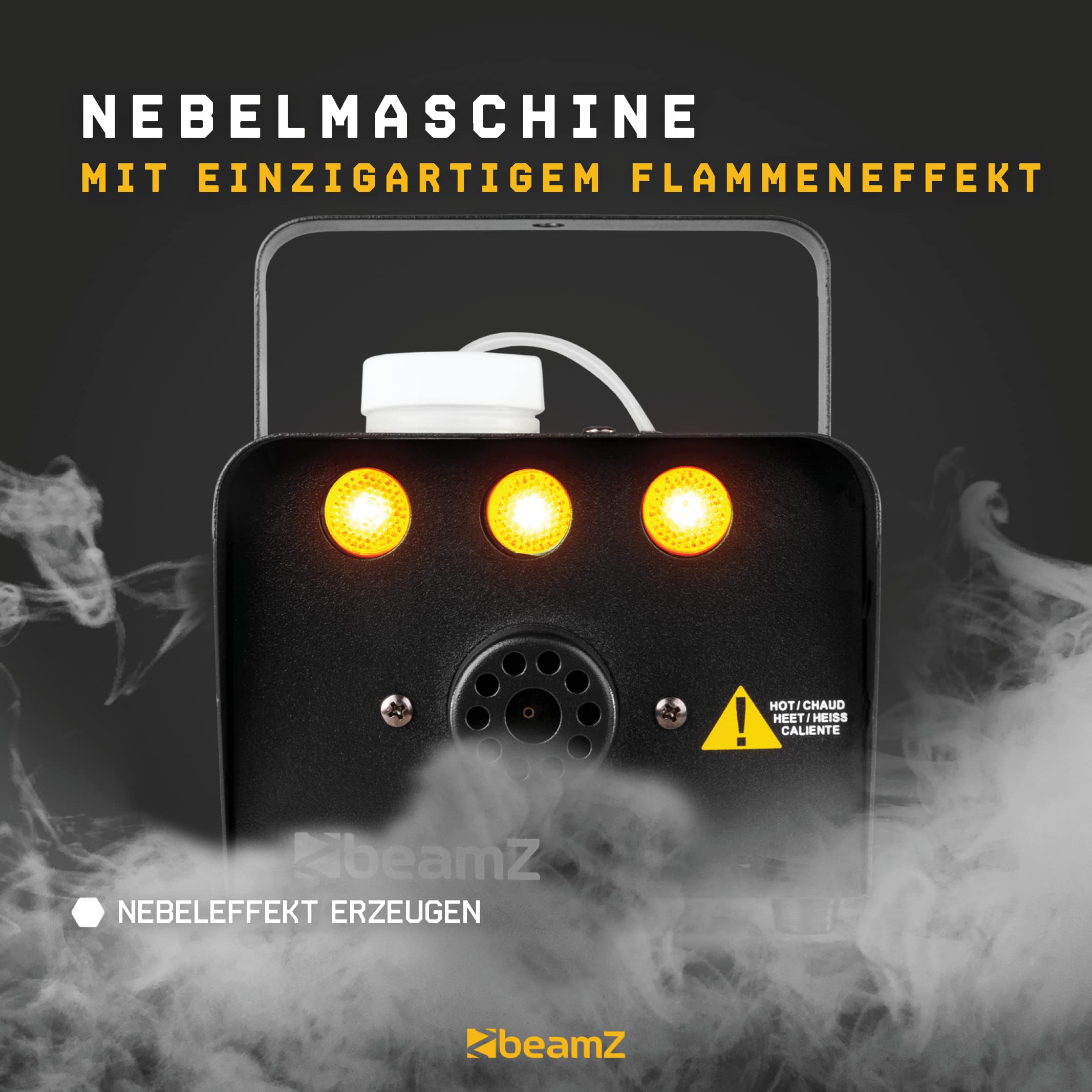 BeamZ S700-LED Nebelmaschine mit LED Flammeneffekt 700 Watt, Fogger, Party Rauchmaschine, Fog Machine, Kabelfernbedienung, Disco Partynebel für DJs, Hauspartys, Hochzeiten, Veranstaltungen
