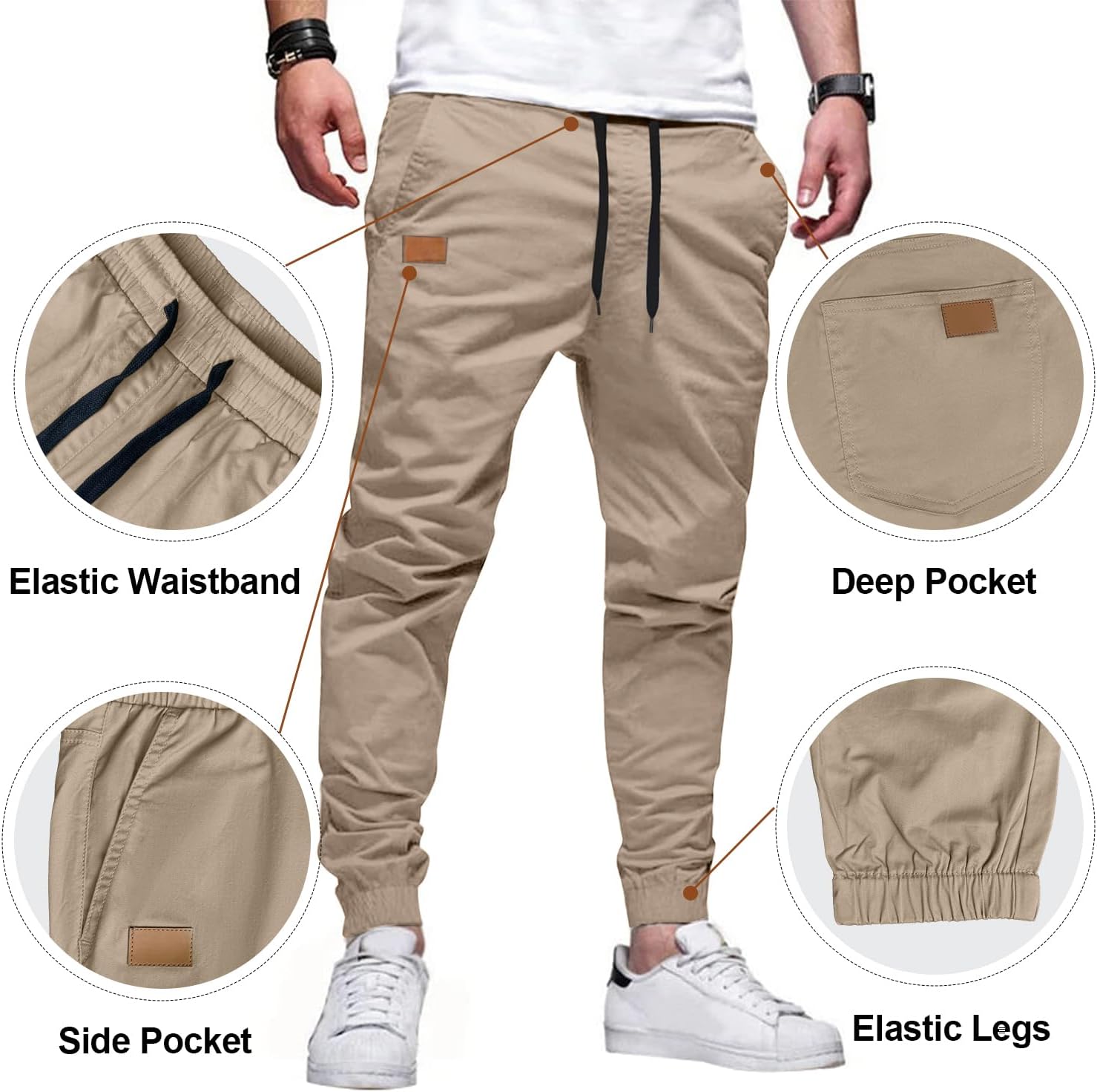 PLEPAN Mens Casual Cargo Joggers - Cotton Drawstring Chino Pants Hiking Outdoor Twill Track Jogging Sweatpants - Image 4