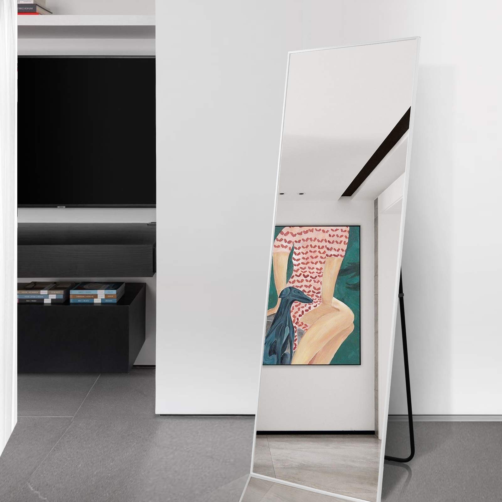 BEAUTYPEAK Full Length Mirror 60"x20", Standing Hanging or Leaning Against Wall Large Rectangle Floor Mirrors Body Dressing Wall-Mounted for Living Room, Bedroom with Aluminum Alloy Thin Frame, White