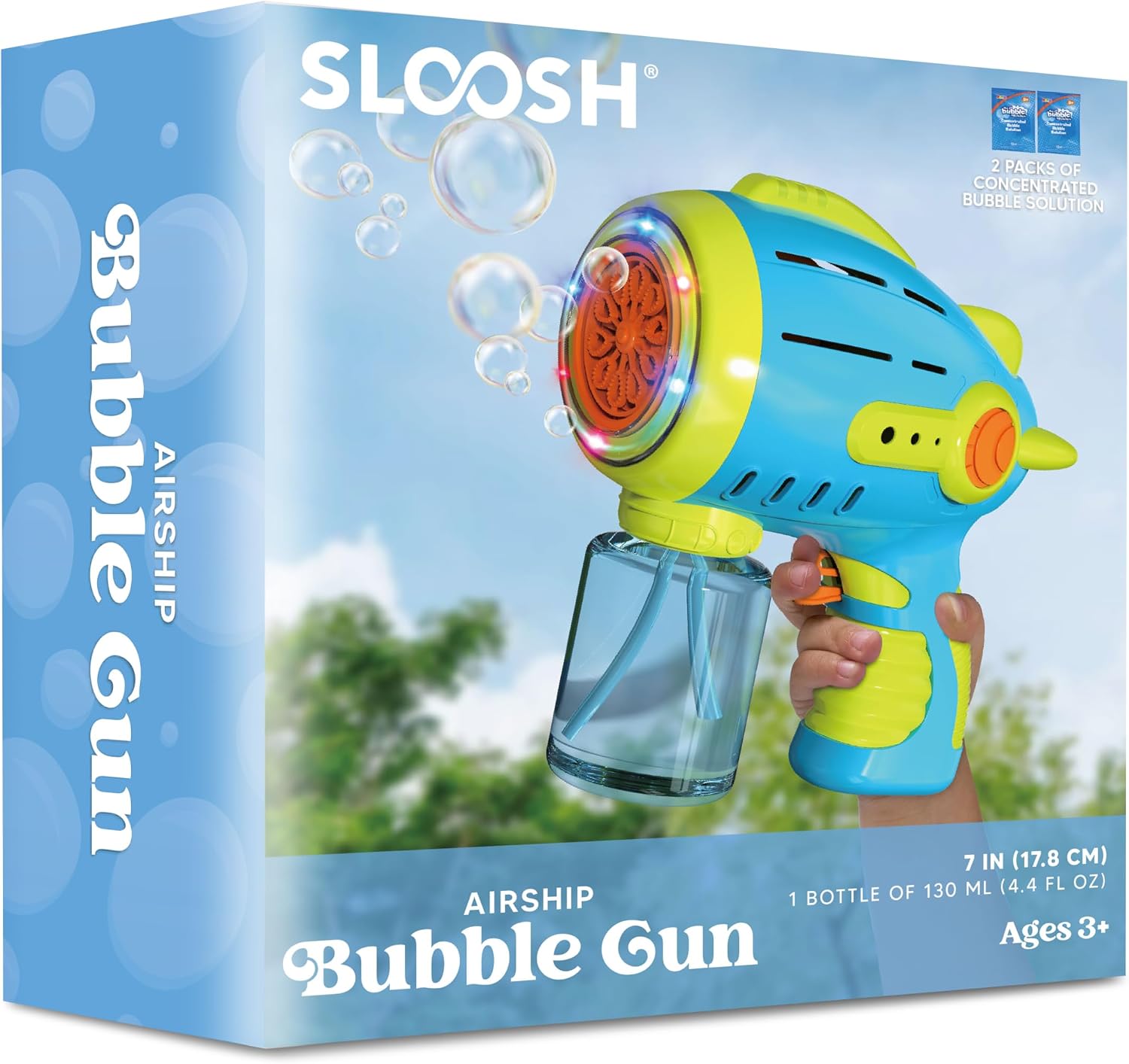 Sloosh 10 Holes Bubble Gun for Kids, Bubble Machine Gun for Toddlers 1-3, Automatic Light Up Airship Blower with 2 Bottles 4 Bags Refill Solution, Summer, Outdoor Toy, Party, Easter, Gift