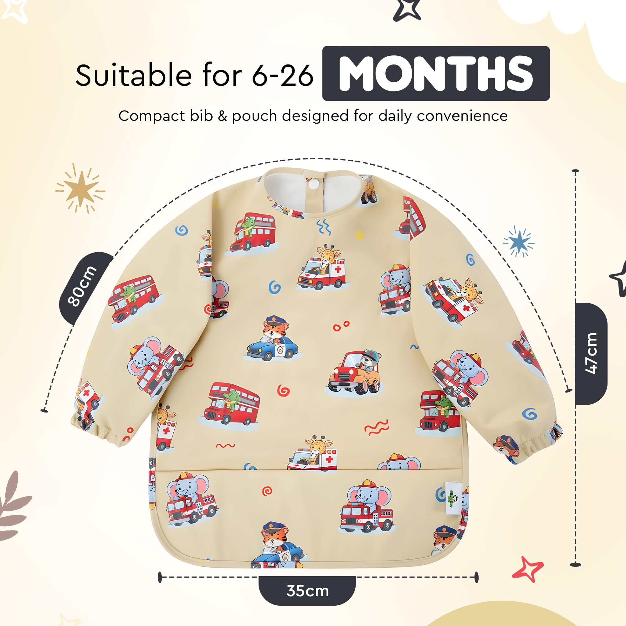 Cheeky Monkey Baby Bibs with Sleeves Waterproof, Yellow - Image 4