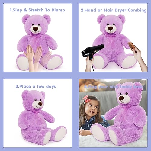 Miniatura 8 de CYBIL HOME - Oso de peluche gigante para novias y niños, 35 pulgadas, (color morado).