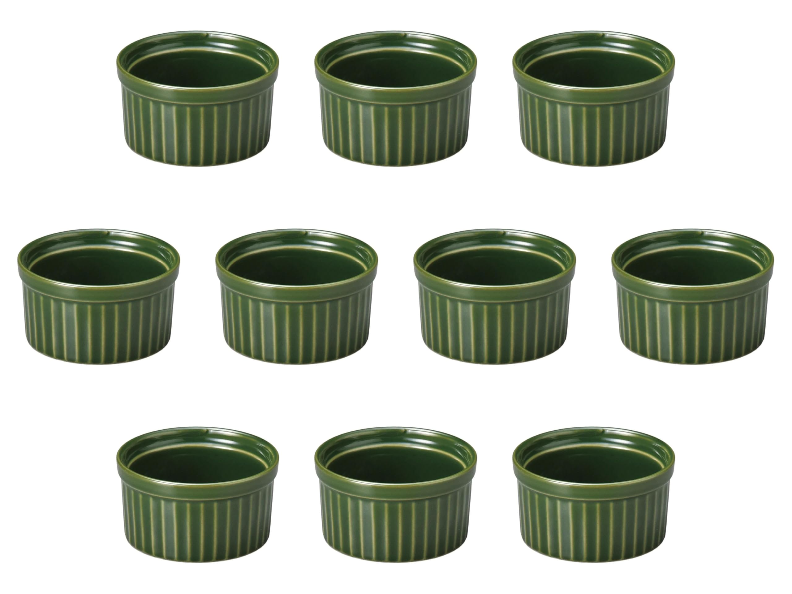 Set of 10, Green 4 Souffle [3.9 x 3.9 x 2.2 inches (10 x 10 x 5.5 cm)] | Souffle Ceramic Setomonohonpo